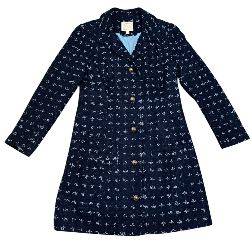 Sail to Sable Navy Blue Printed Long Coat
